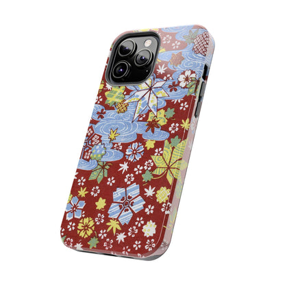 Taisho Umbrella Tales | 1926 Sakura, Momiji & Flowing Water Phone Case | Vintage Chiyogami Art