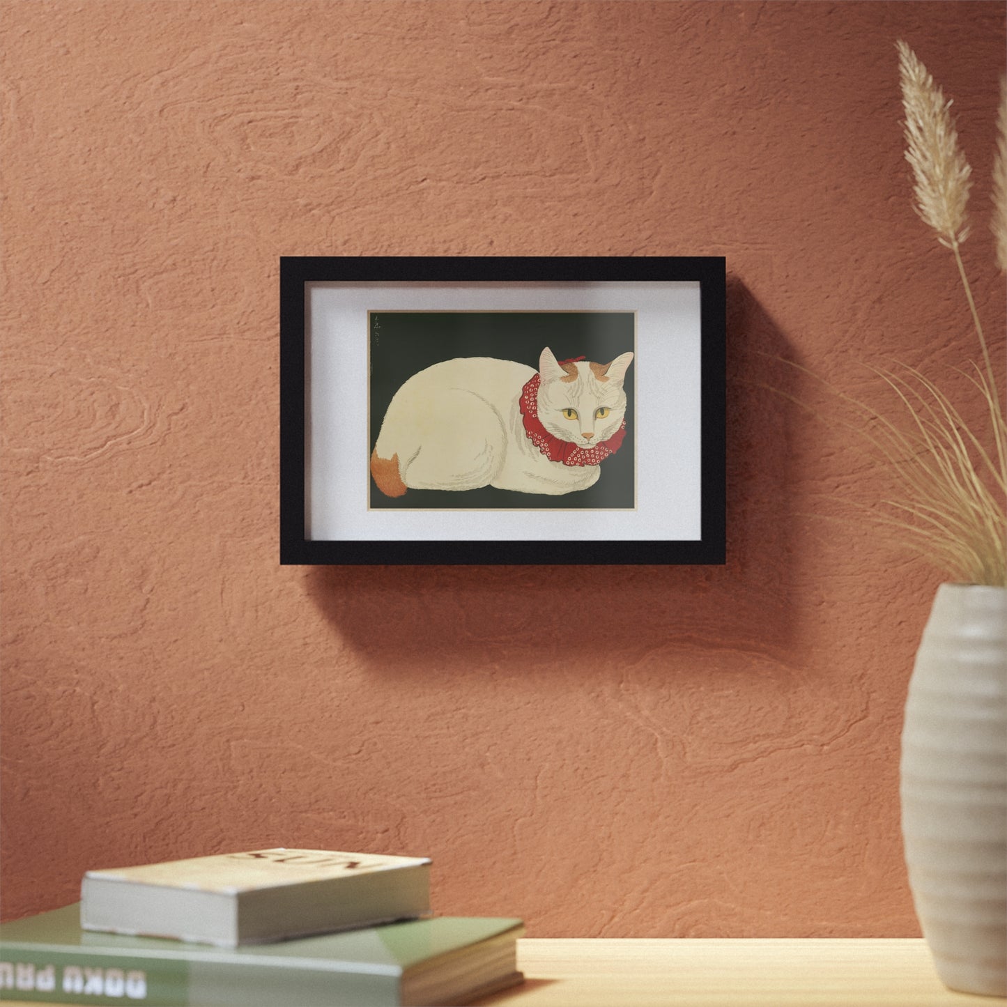 White Cat Japanese Woodblock Framed Poster – Nihon Fukei Senshu Vol.6, 1924