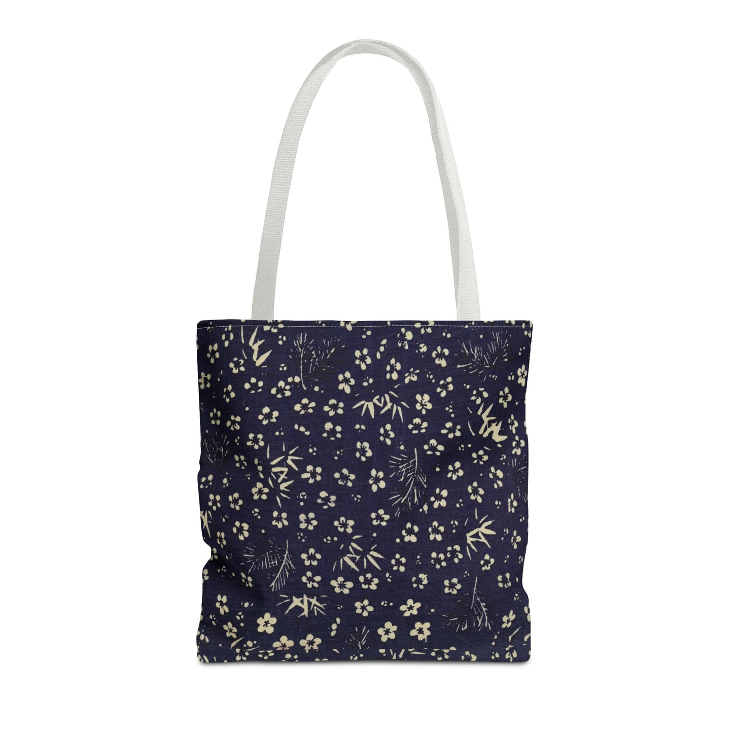Taisho Era Shochikubai Tote Bag | 1926 Pine Bamboo Plum Japanese Chiyogami Art | Navy Floral