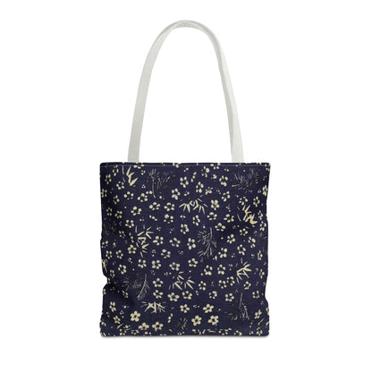 Taisho Era Shochikubai Tote Bag | 1926 Pine Bamboo Plum Japanese Chiyogami Art | Navy Floral