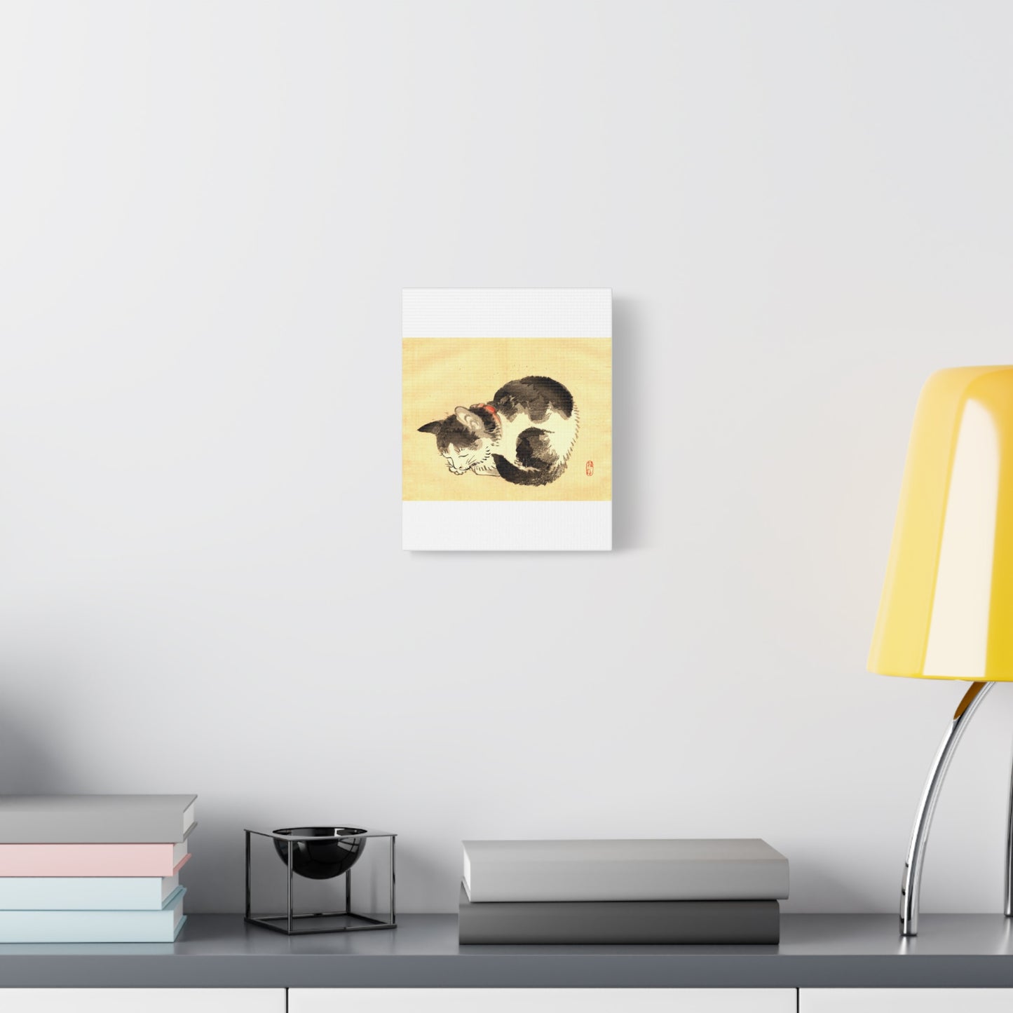 Sleeping Cat Vintage Sumi-e Canvas Print — Japanese Ink Cat Wall Art