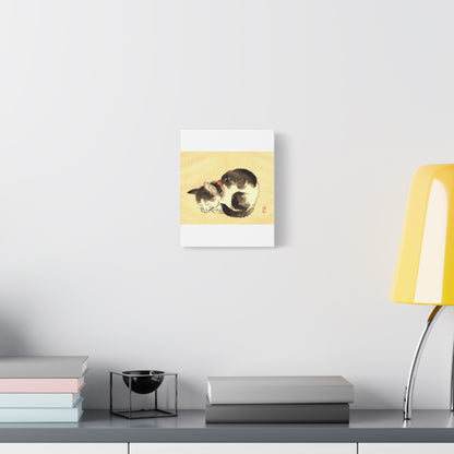 Sleeping Cat Vintage Sumi-e Canvas Print — Japanese Ink Cat Wall Art