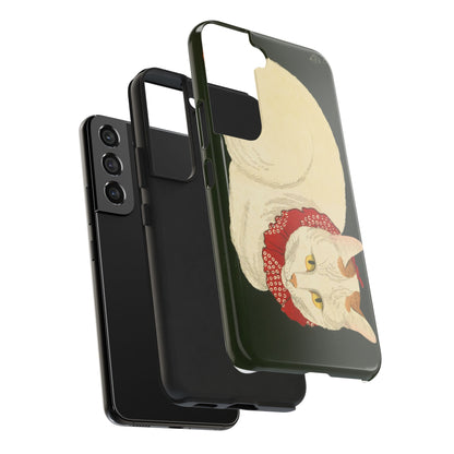 Taisho Era Lucky White Cat Phone Case | 1921 Japanese Woodblock Art | Zen Cat Design