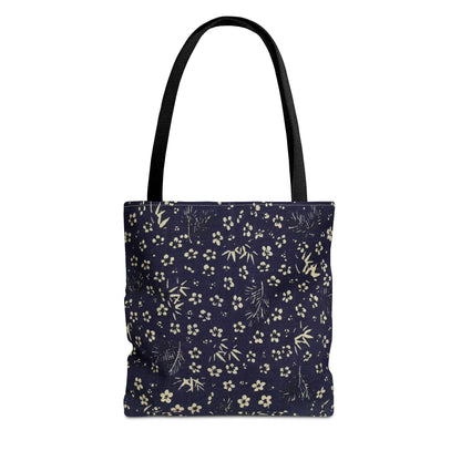 Taisho Era Shochikubai Tote Bag | 1926 Pine Bamboo Plum Japanese Chiyogami Art | Navy Floral