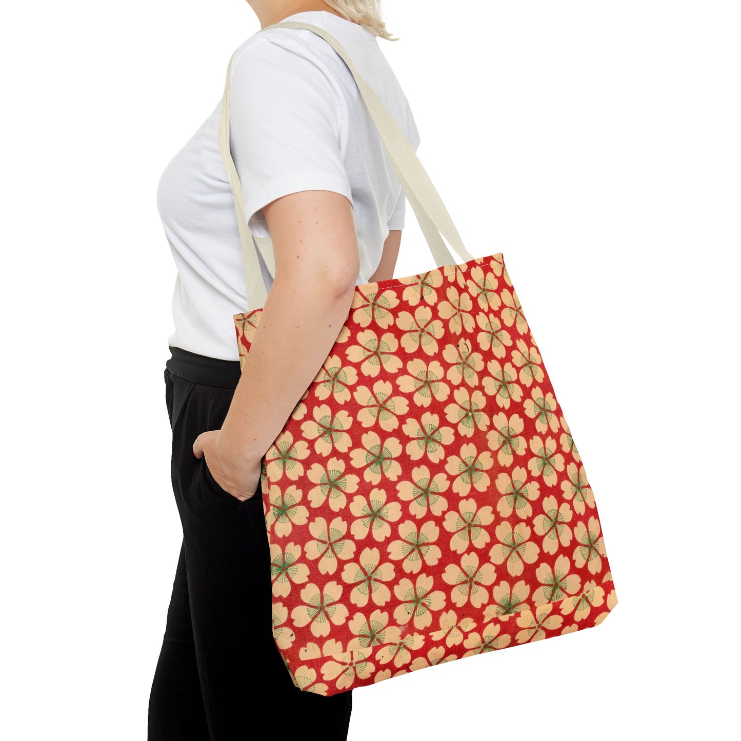 Meiji Era Sakura Blossom Tote Bag | "Chiyogami Mihon" Japanese Archive Art | Red & White Floral