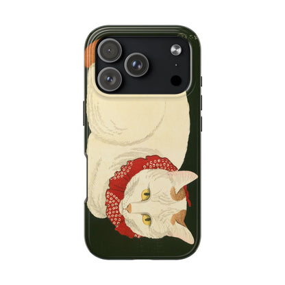 Taisho Era Lucky White Cat Phone Case | 1921 Japanese Woodblock Art | Zen Cat Design