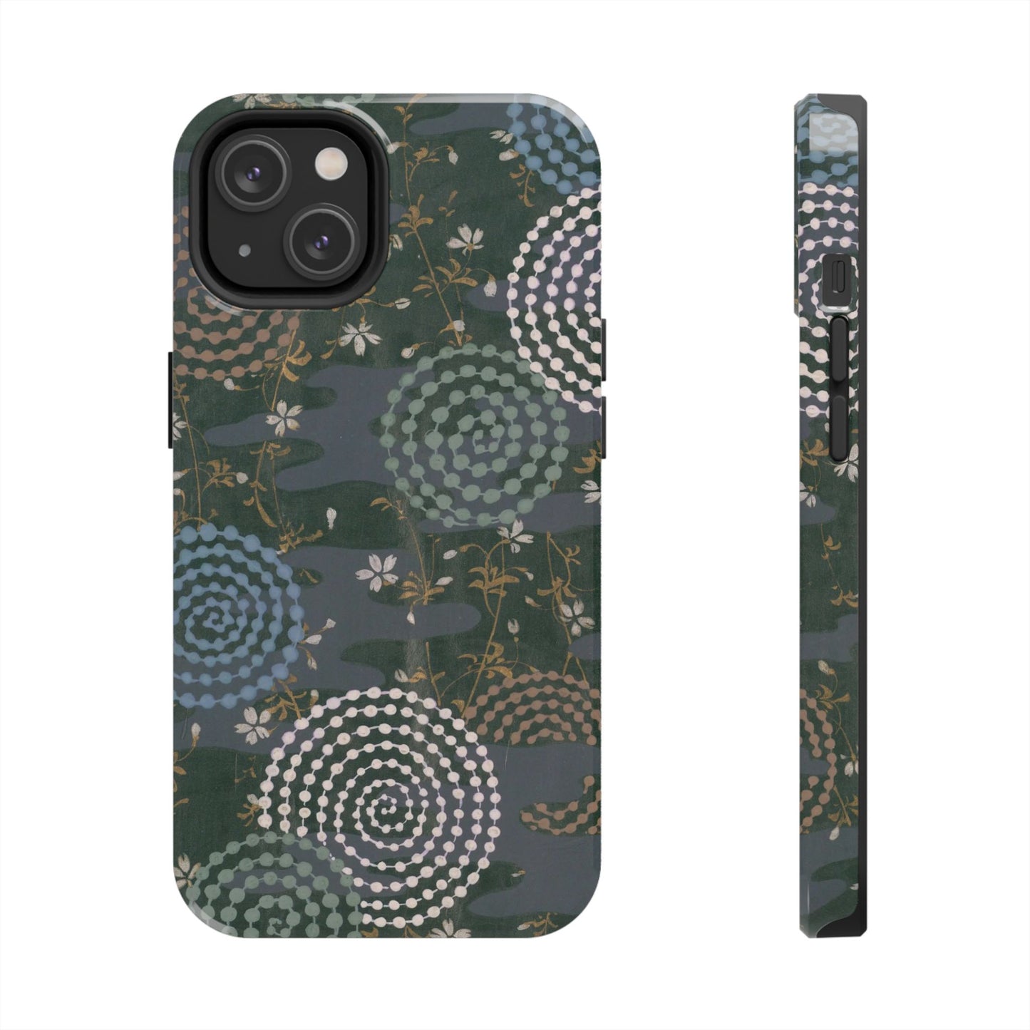 Meiji Era Uzumaki Spiral Phone Case | 1901 Zuan Hyakushu | Tokiwa Green Japanese Art