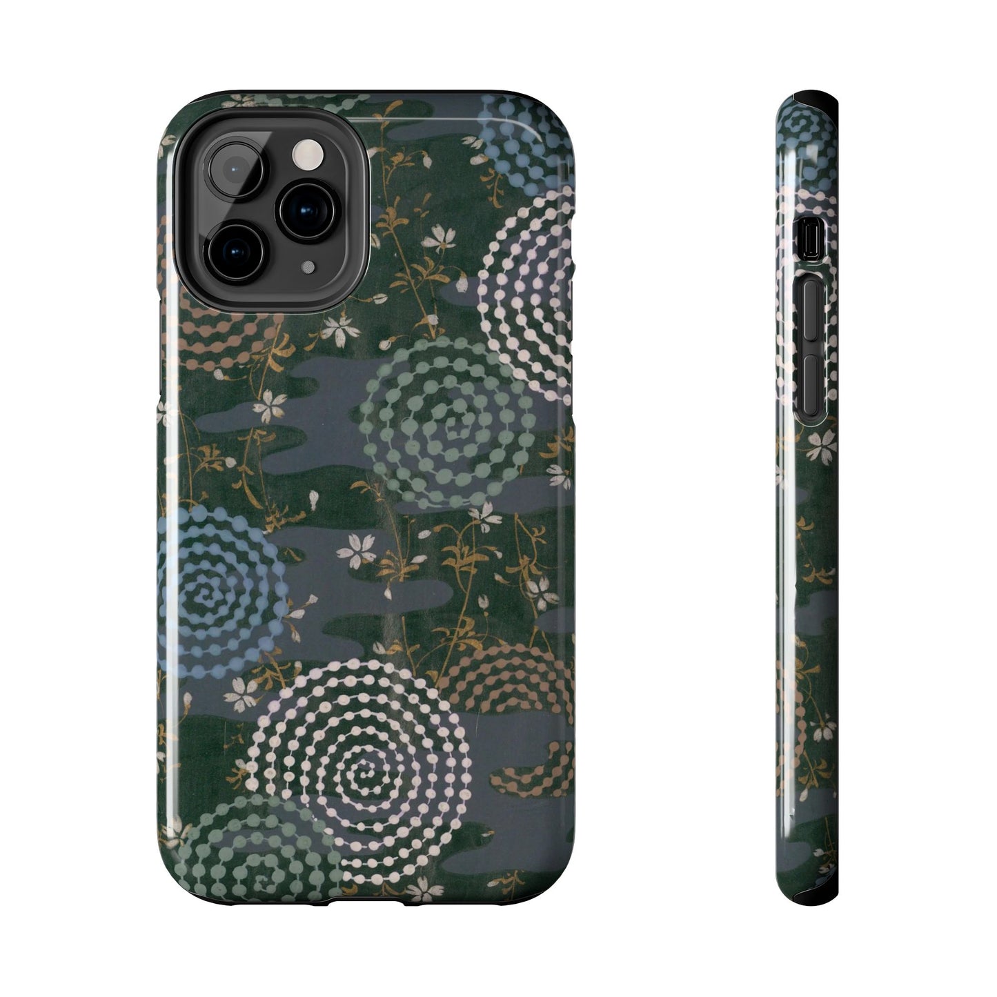 Meiji Era Uzumaki Spiral Phone Case | 1901 Zuan Hyakushu | Tokiwa Green Japanese Art