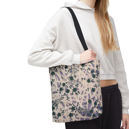 Meiji Era Bamboo & Flower Tote Bag | 1901 Zuan Hyakushu | Purple & Green Japanese Art