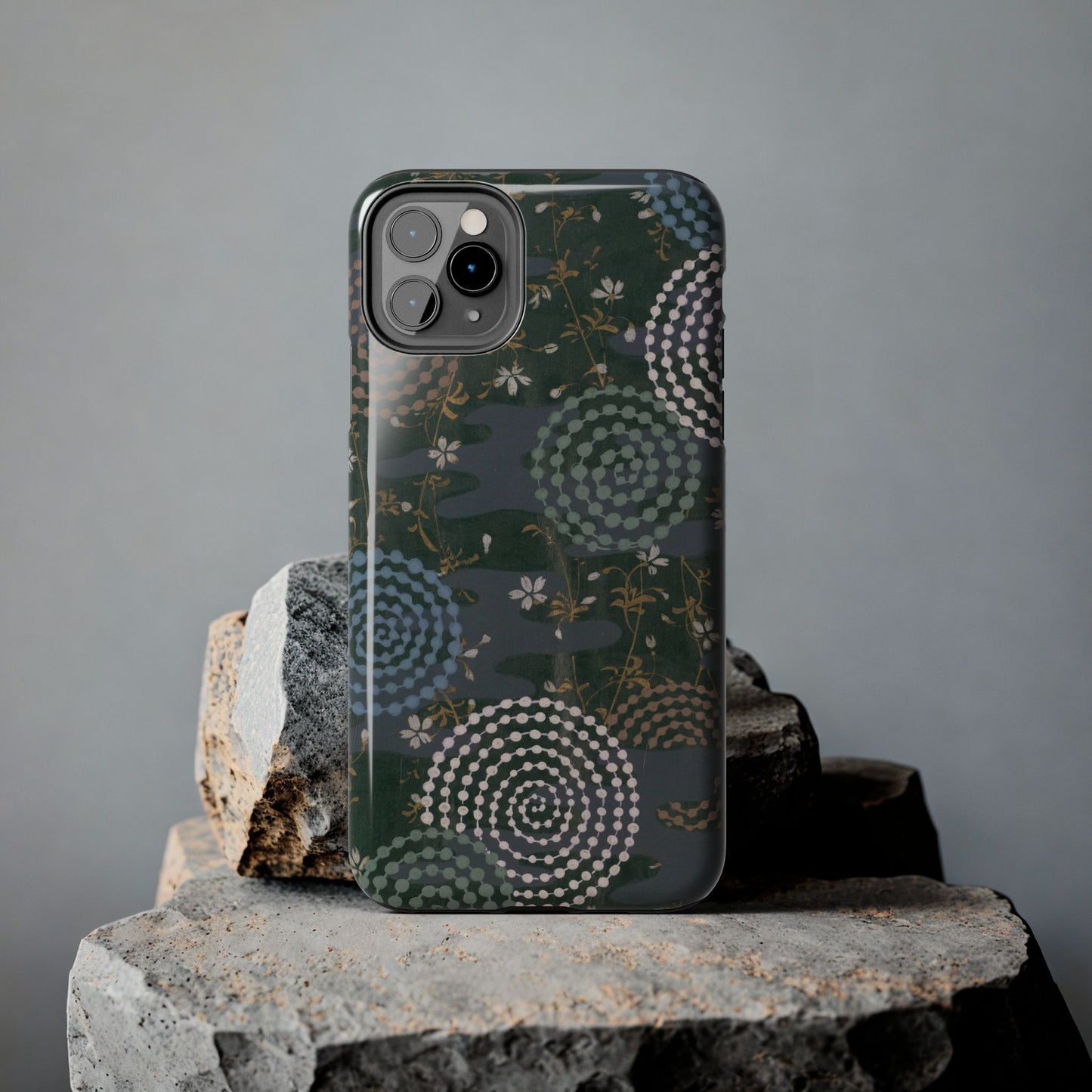 Meiji Era Uzumaki Spiral Phone Case | 1901 Zuan Hyakushu | Tokiwa Green Japanese Art
