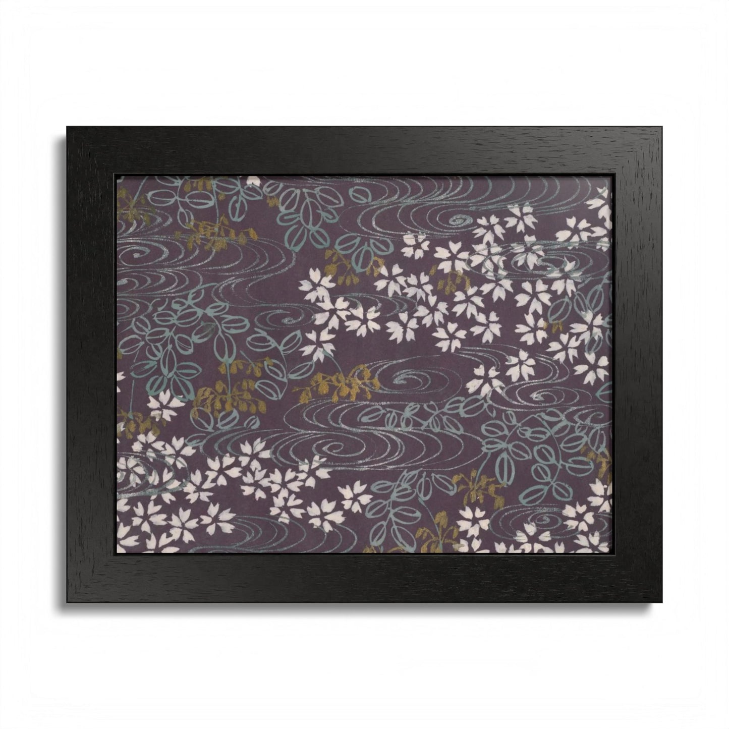 Antique Japanese Sakura River Framed Poster - Meiji Era Chiyogami Wall Art