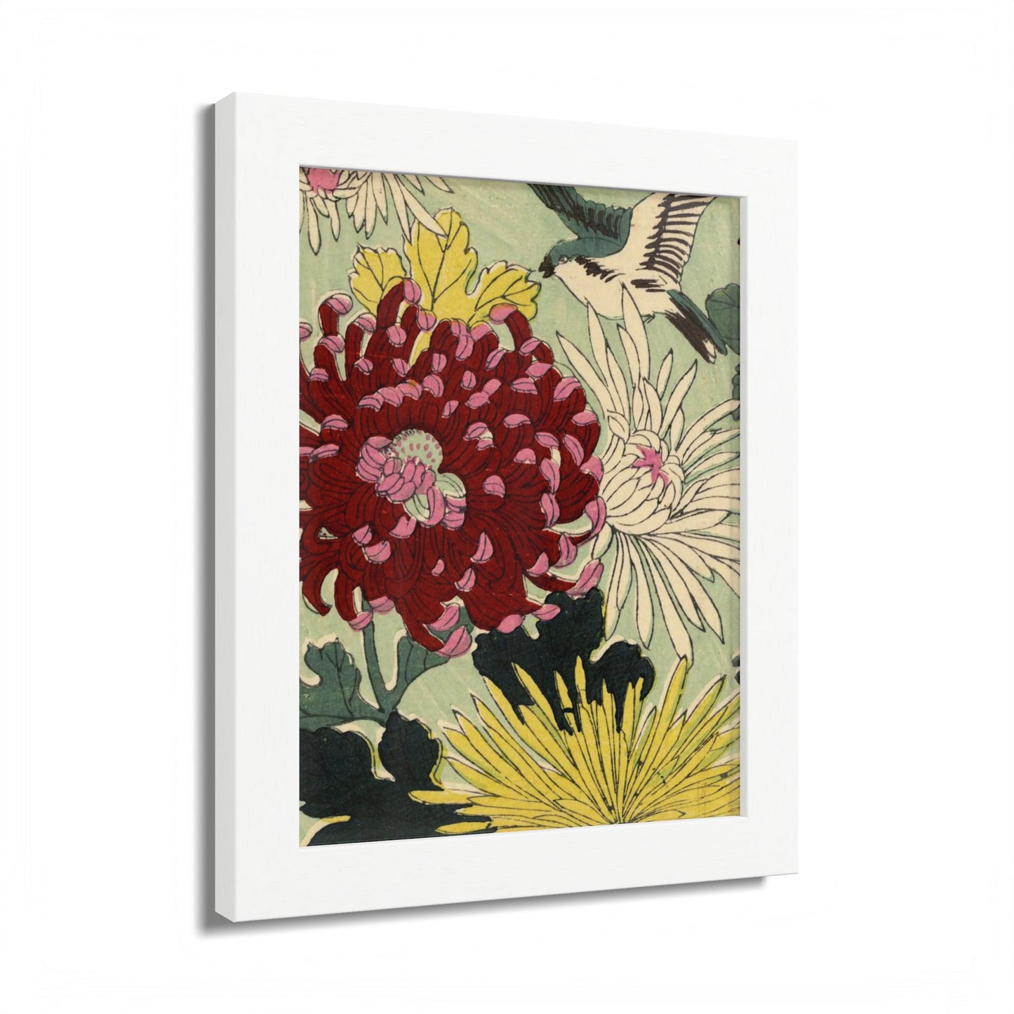 Chrysanthemum Japanese Chiyogami Framed Poster – Vintage 1924 Kikuo Hirose | Maru no Kagishippo