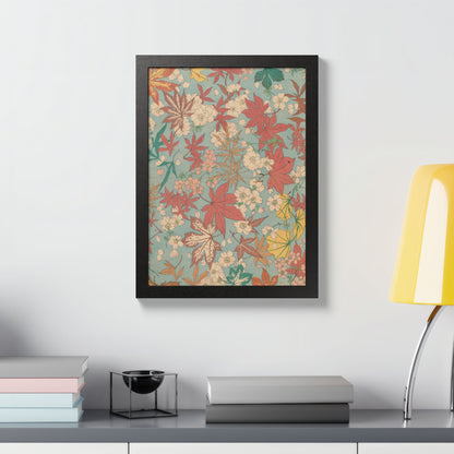 Antique Japanese Maple & Autumn Bloom Framed Poster - Meiji Era Nishikishu Wall Art
