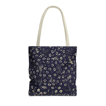 Taisho Era Shochikubai Tote Bag | 1926 Pine Bamboo Plum Japanese Chiyogami Art | Navy Floral