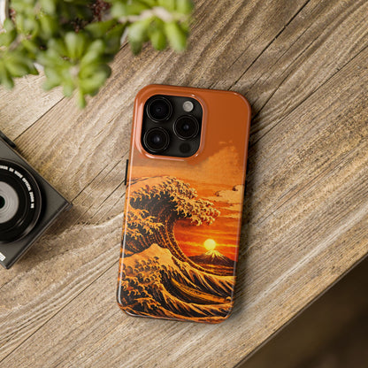 Japanese Great Wave Sunset Phone Case | Hokusai 3D Art Sunset Glow | Edo Era Masterpiece