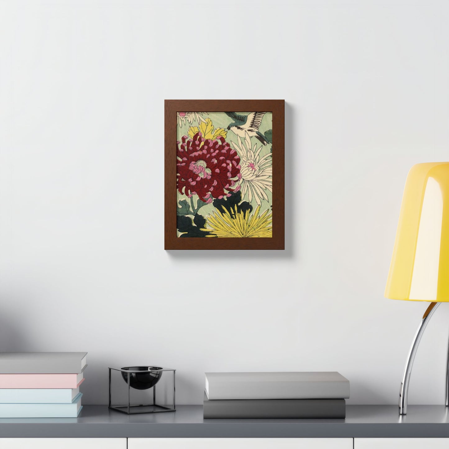Chrysanthemum Japanese Chiyogami Framed Poster – Vintage 1924 Kikuo Hirose | Maru no Kagishippo