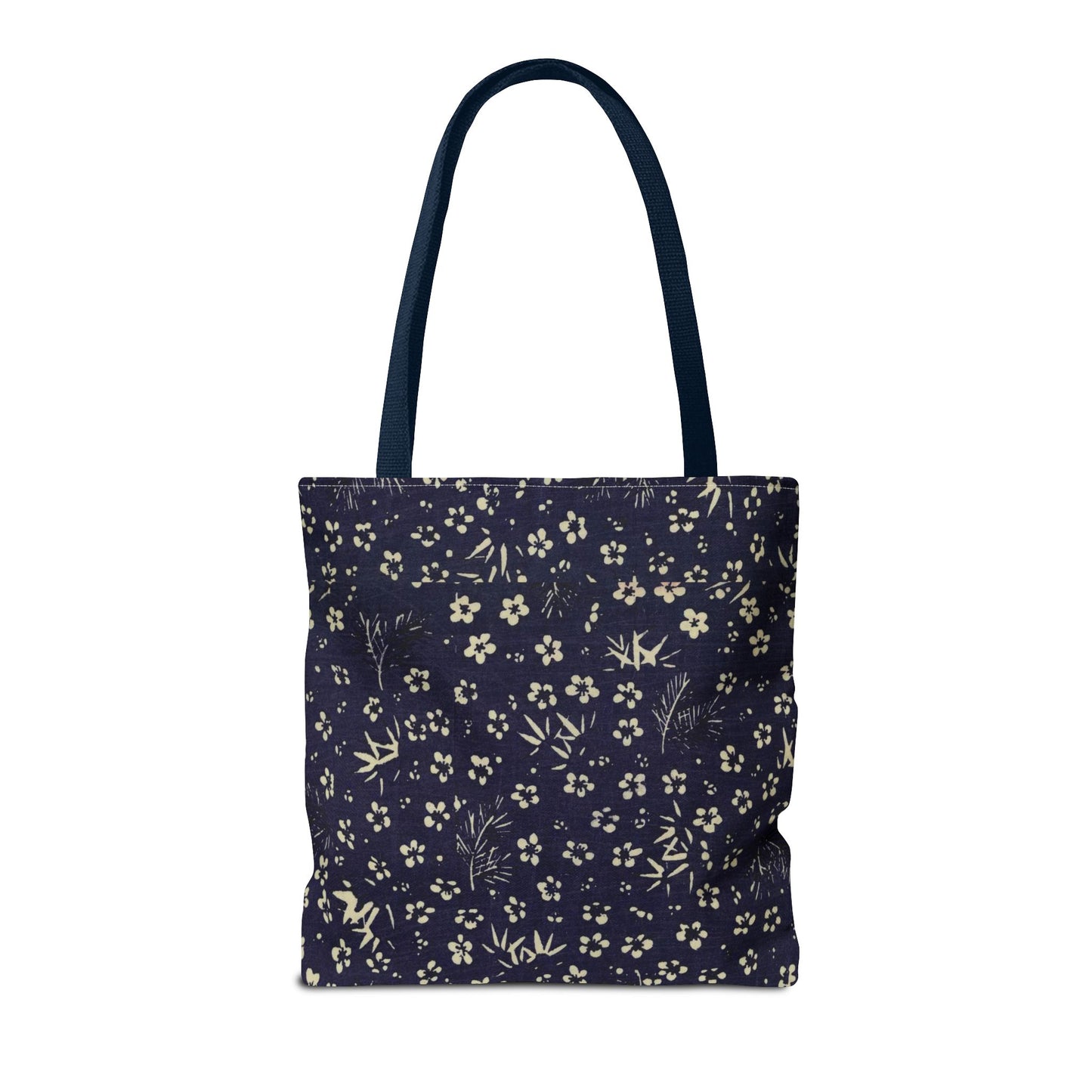 Taisho Era Shochikubai Tote Bag | 1926 Pine Bamboo Plum Japanese Chiyogami Art | Navy Floral