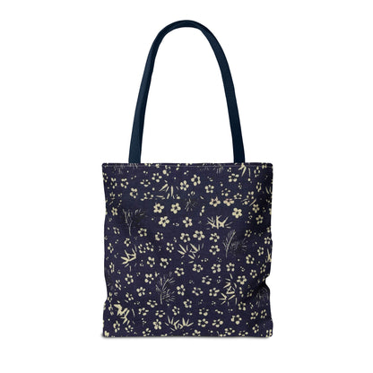 Taisho Era Shochikubai Tote Bag | 1926 Pine Bamboo Plum Japanese Chiyogami Art | Navy Floral