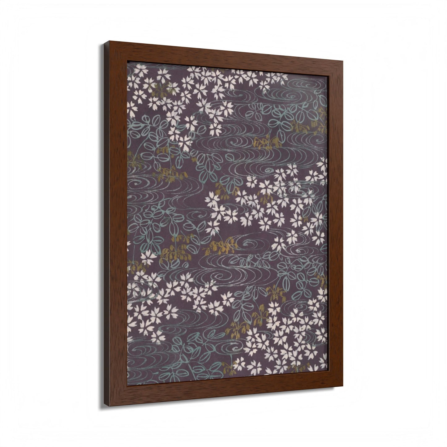 Antique Japanese Sakura River Framed Poster - Meiji Era Chiyogami Wall Art