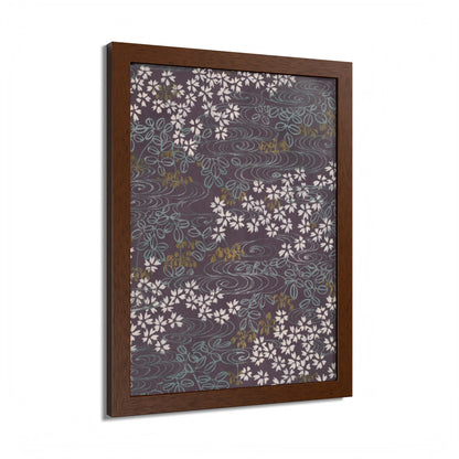 Antique Japanese Sakura River Framed Poster - Meiji Era Chiyogami Wall Art