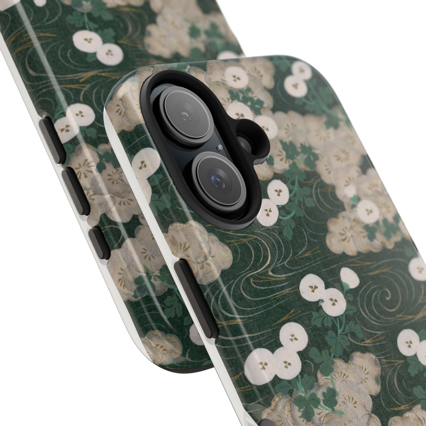 Meiji Era Flowing Water & White Flower Phone Case | 1901 Illustrated Compendium of 100 Designs | Forest Green Japanese Art