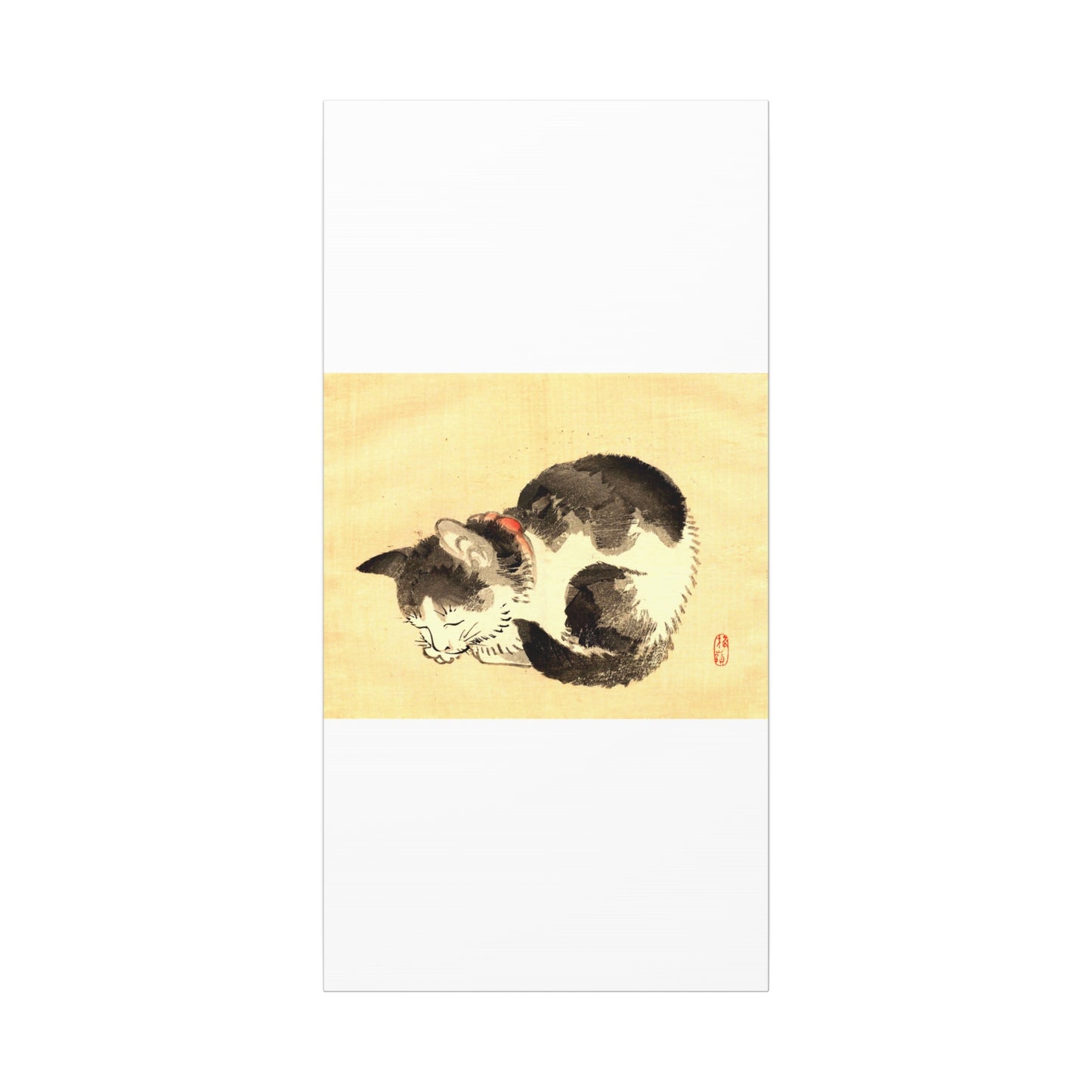 Sleeping Cat Vintage Sumi-e Canvas Print — Japanese Ink Cat Wall Art