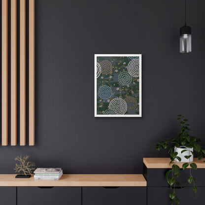 Antique Japanese Spiral & Hanabi Framed Poster - Meiji Era Traditional Pattern Wall Art