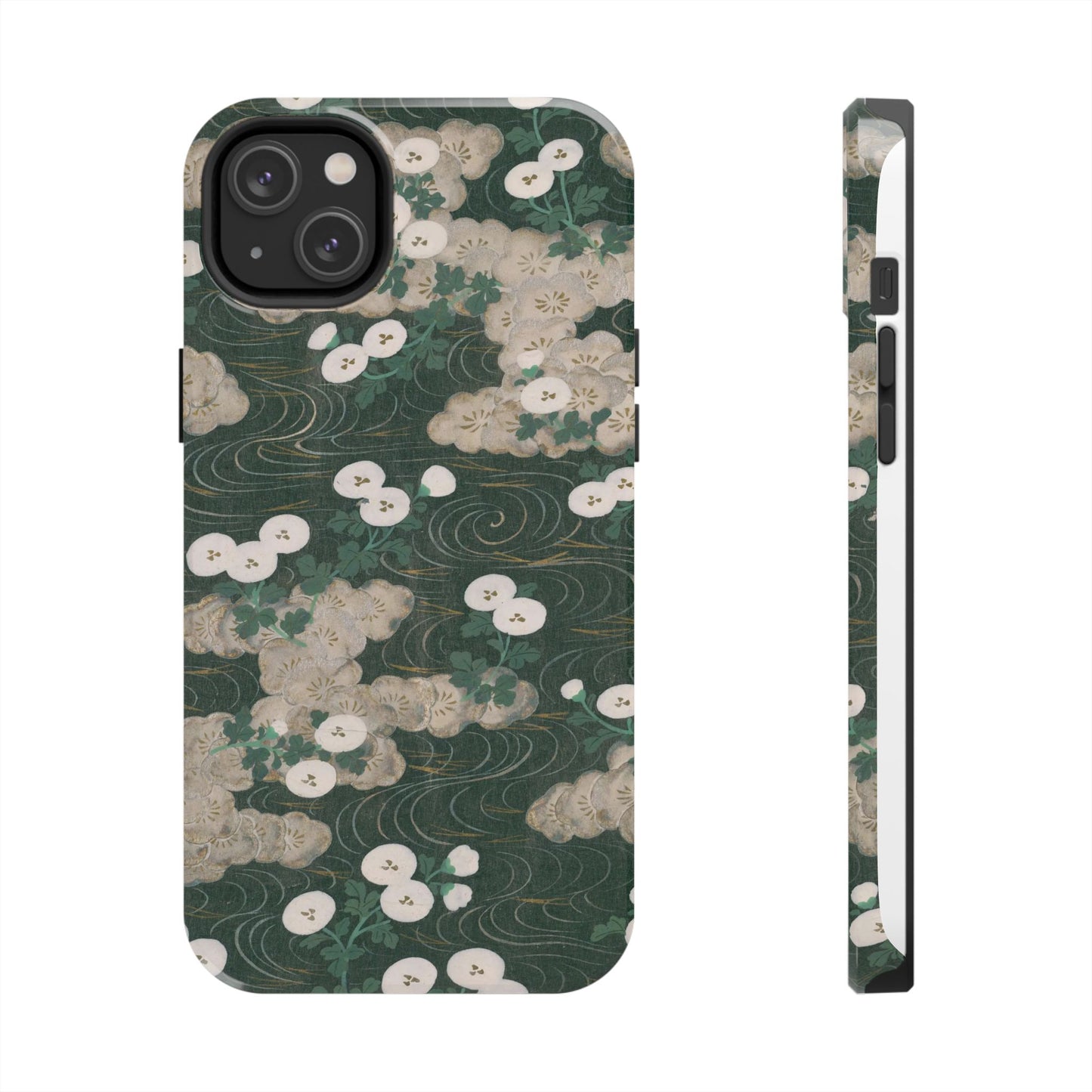Meiji Era Flowing Water & White Flower Phone Case | 1901 Illustrated Compendium of 100 Designs | Forest Green Japanese Art