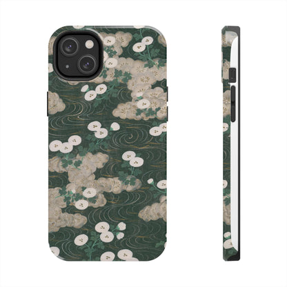 Meiji Era Flowing Water & White Flower Phone Case | 1901 Illustrated Compendium of 100 Designs | Forest Green Japanese Art