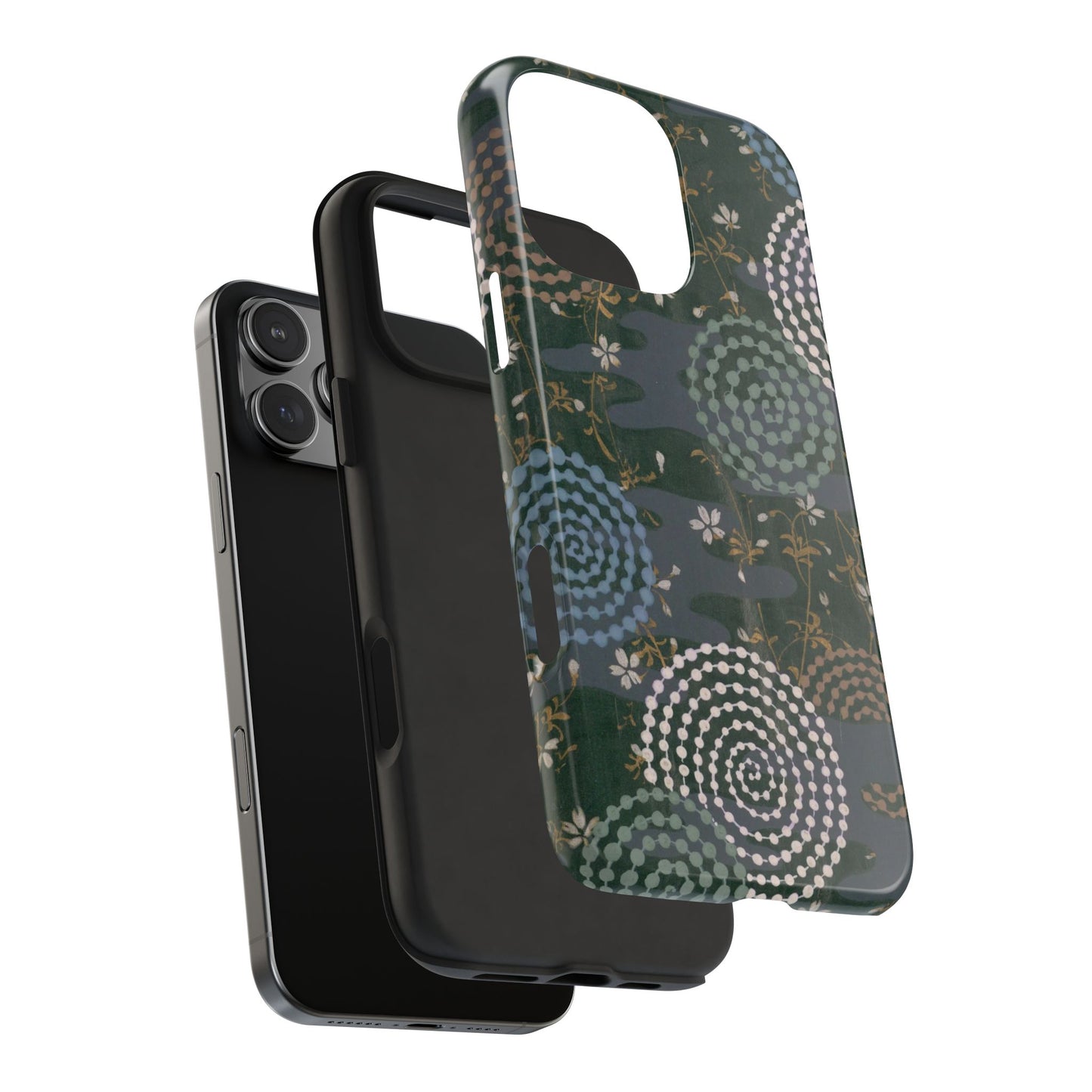 Meiji Era Uzumaki Spiral Phone Case | 1901 Zuan Hyakushu | Tokiwa Green Japanese Art