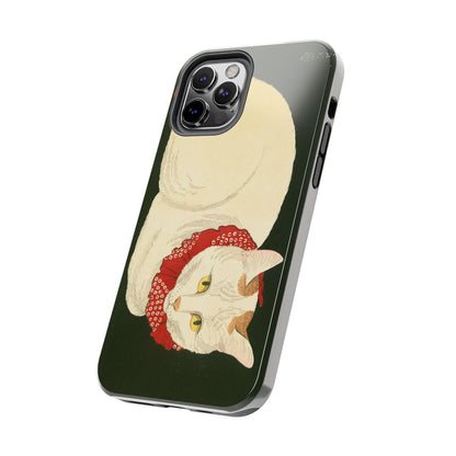 Taisho Era Lucky White Cat Phone Case | 1921 Japanese Woodblock Art | Zen Cat Design
