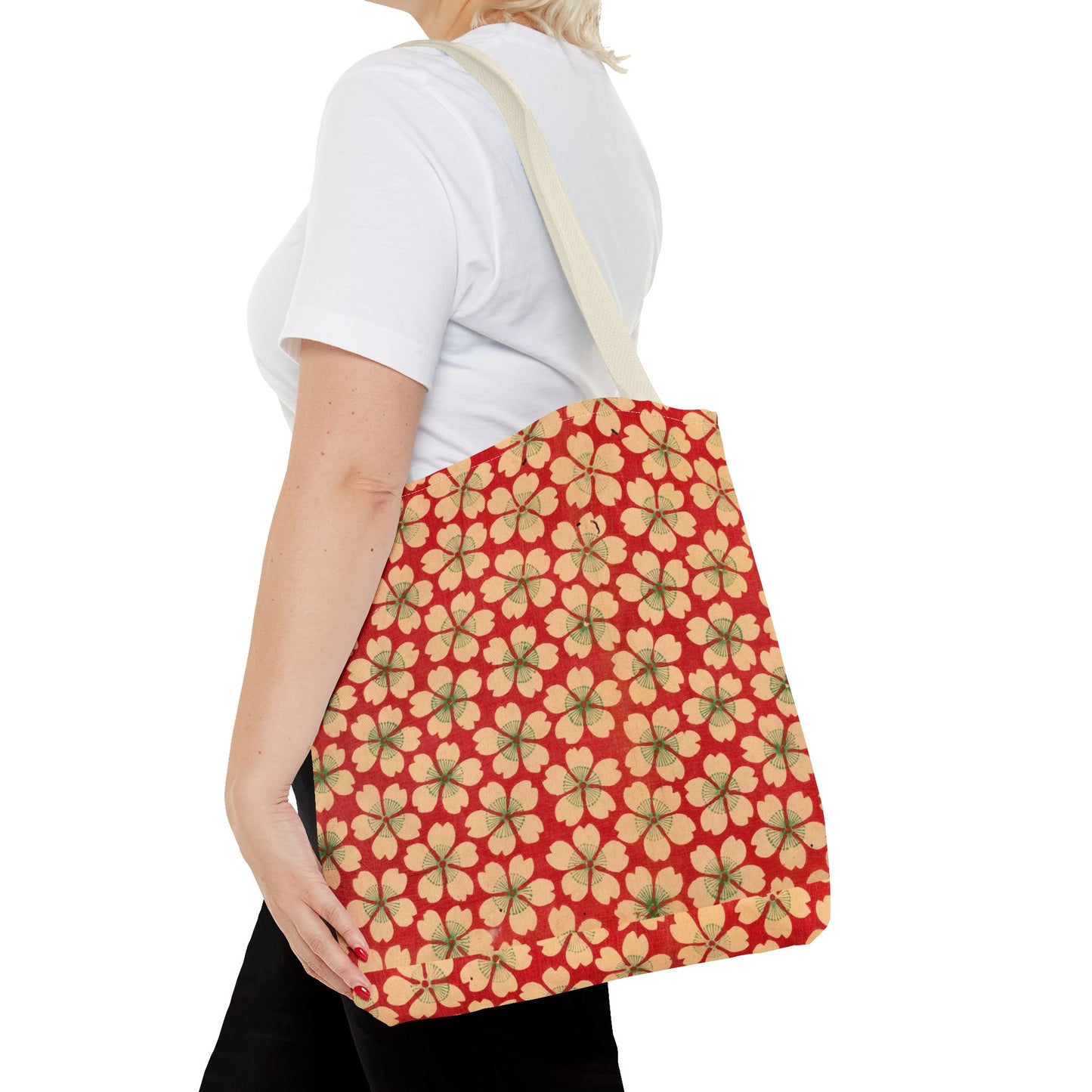 Meiji Era Sakura Blossom Tote Bag | "Chiyogami Mihon" Japanese Archive Art | Red & White Floral