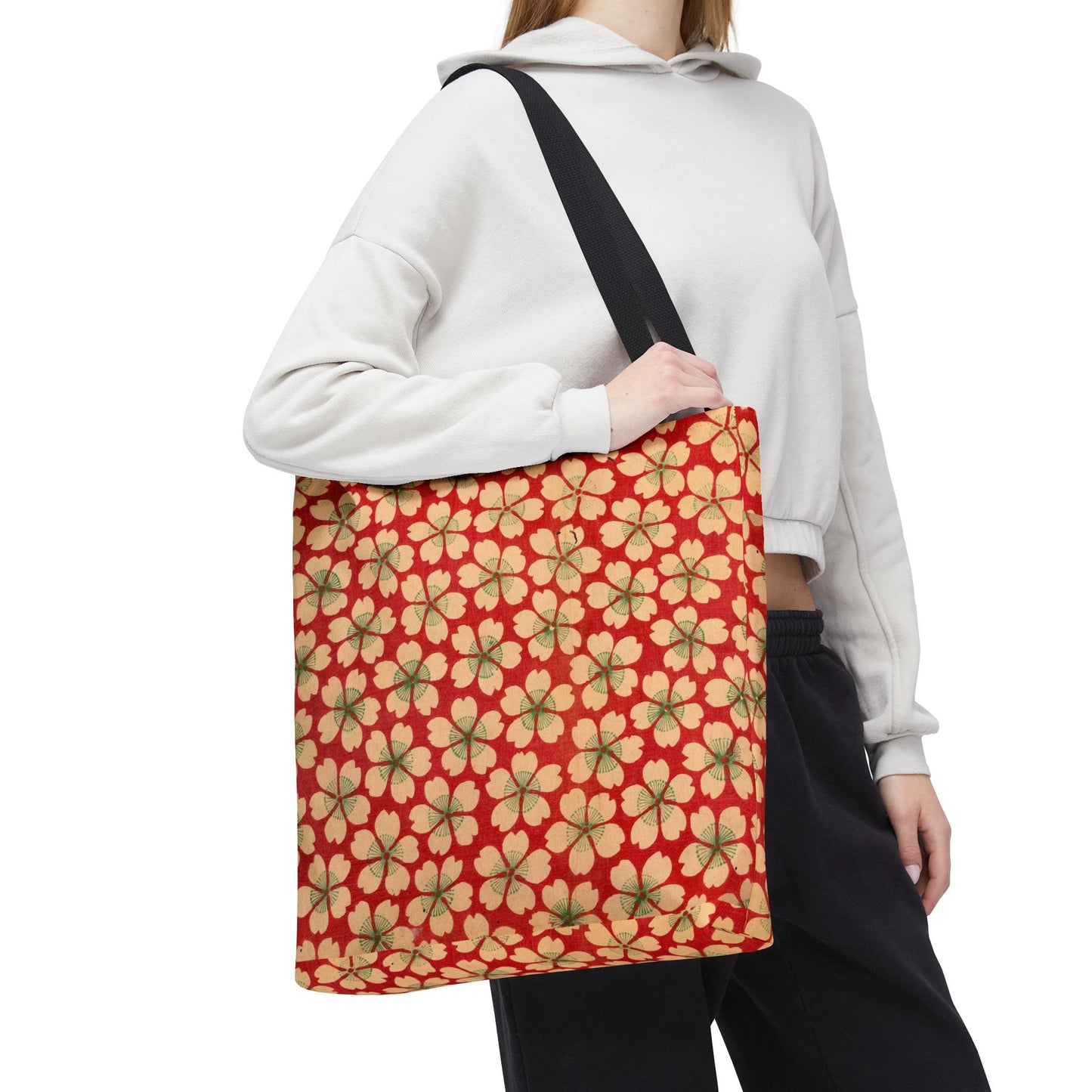 Meiji Era Sakura Blossom Tote Bag | "Chiyogami Mihon" Japanese Archive Art | Red & White Floral