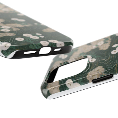 Meiji Era Flowing Water & White Flower Phone Case | 1901 Illustrated Compendium of 100 Designs | Forest Green Japanese Art