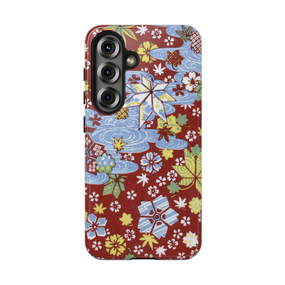 Taisho Umbrella Tales | 1926 Sakura, Momiji & Flowing Water Phone Case | Vintage Chiyogami Art