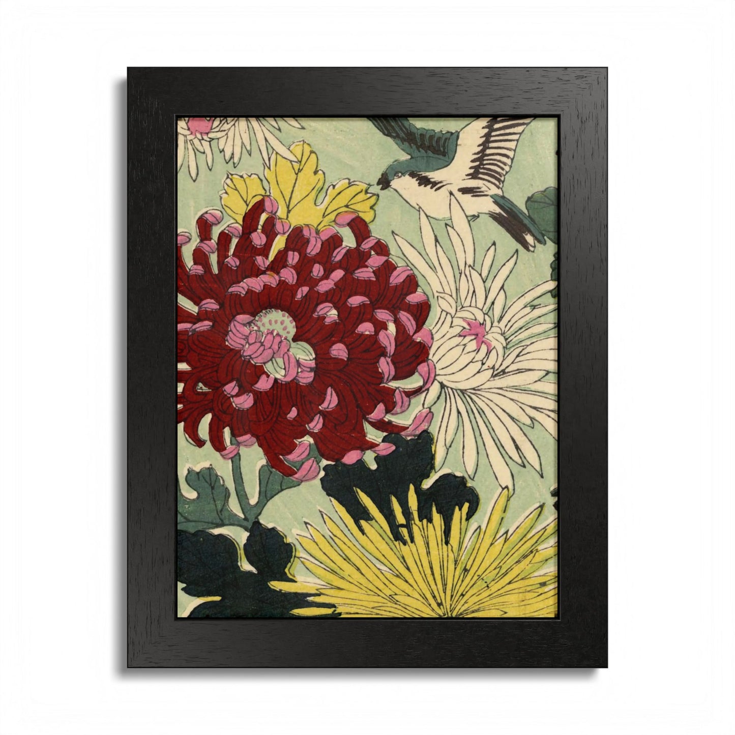 Chrysanthemum Japanese Chiyogami Framed Poster – Vintage 1924 Kikuo Hirose | Maru no Kagishippo