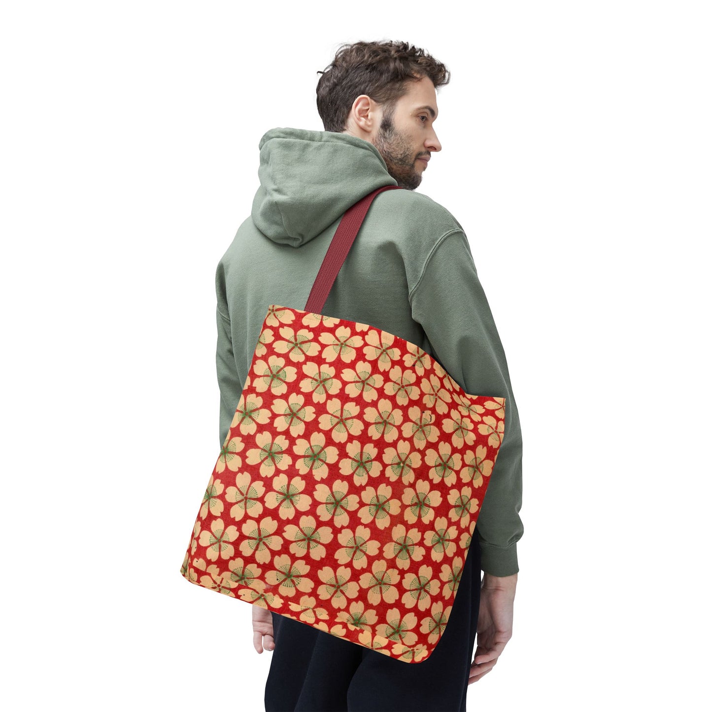 Meiji Era Sakura Blossom Tote Bag | "Chiyogami Mihon" Japanese Archive Art | Red & White Floral