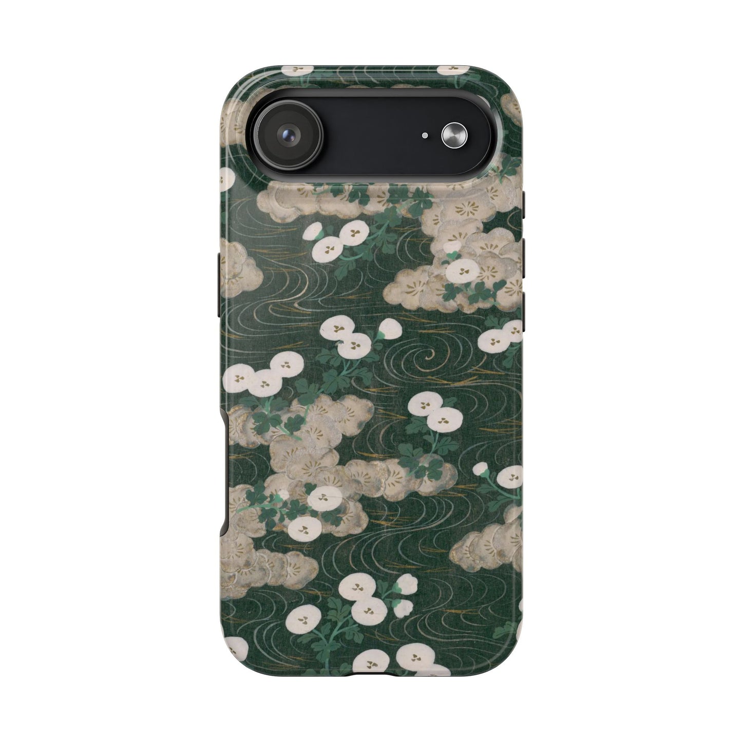 Meiji Era Flowing Water & White Flower Phone Case | 1901 Illustrated Compendium of 100 Designs | Forest Green Japanese Art