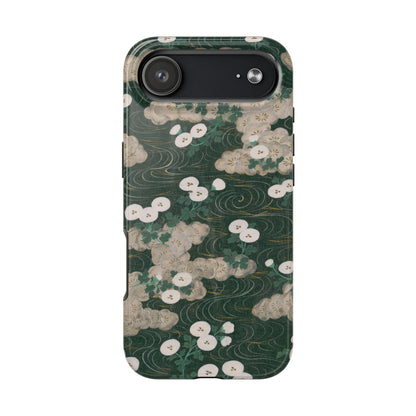Meiji Era Flowing Water & White Flower Phone Case | 1901 Illustrated Compendium of 100 Designs | Forest Green Japanese Art