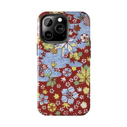 Taisho Umbrella Tales | 1926 Sakura, Momiji & Flowing Water Phone Case | Vintage Chiyogami Art