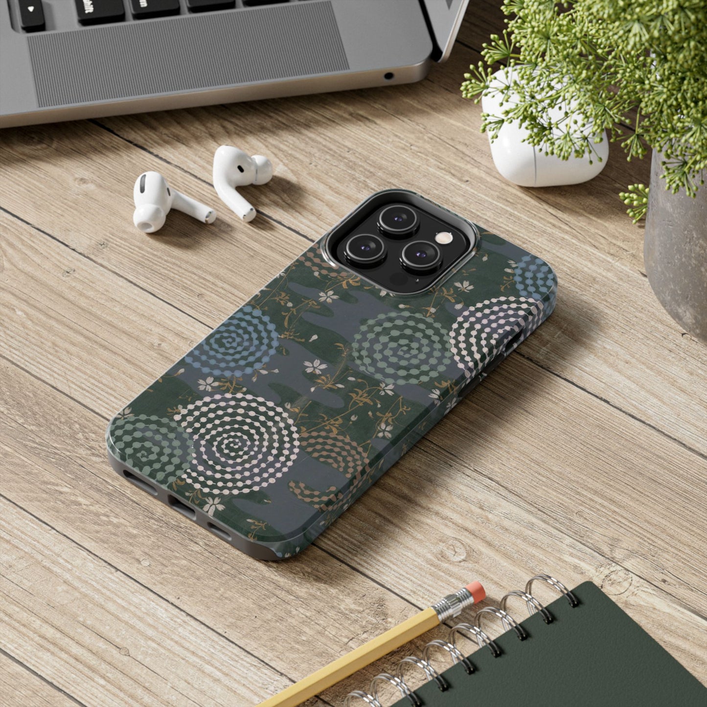 Meiji Era Uzumaki Spiral Phone Case | 1901 Zuan Hyakushu | Tokiwa Green Japanese Art