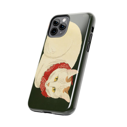 Taisho Era Lucky White Cat Phone Case | 1921 Japanese Woodblock Art | Zen Cat Design