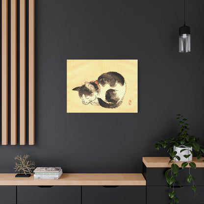 Sleeping Cat Vintage Sumi-e Canvas Print — Japanese Ink Cat Wall Art
