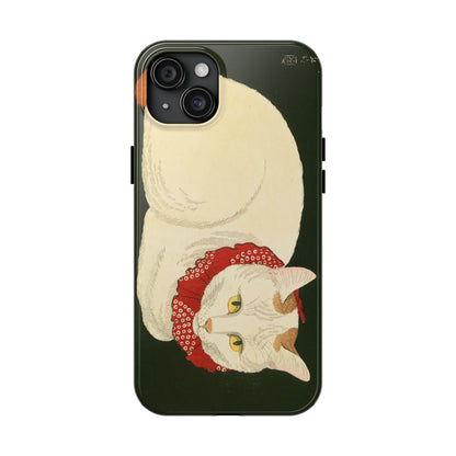 Taisho Era Lucky White Cat Phone Case | 1921 Japanese Woodblock Art | Zen Cat Design