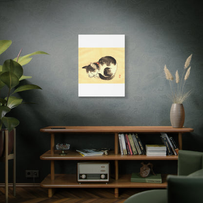 Sleeping Cat Vintage Sumi-e Canvas Print — Japanese Ink Cat Wall Art