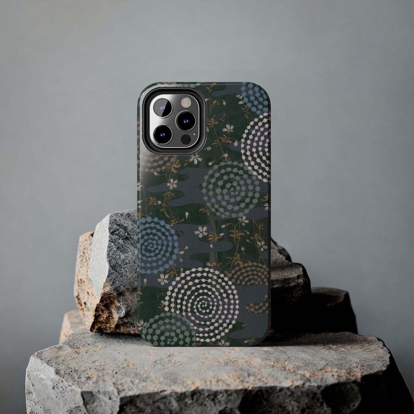 Meiji Era Uzumaki Spiral Phone Case | 1901 Zuan Hyakushu | Tokiwa Green Japanese Art