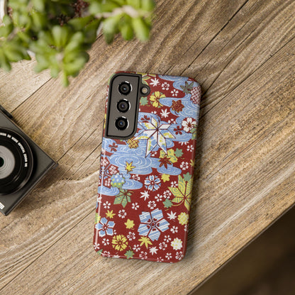 Taisho Umbrella Tales | 1926 Sakura, Momiji & Flowing Water Phone Case | Vintage Chiyogami Art